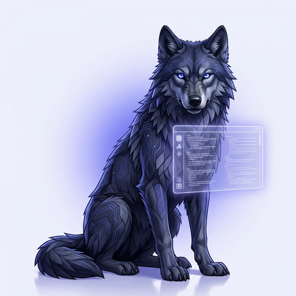 Fenrir, the VPSCrypto wolf, beside a glowing documentation panel