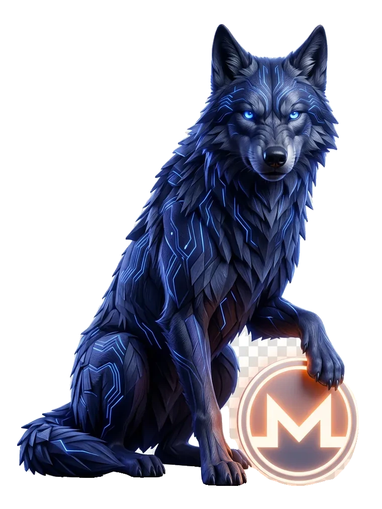 Fenrir the wolf with a Monero coin