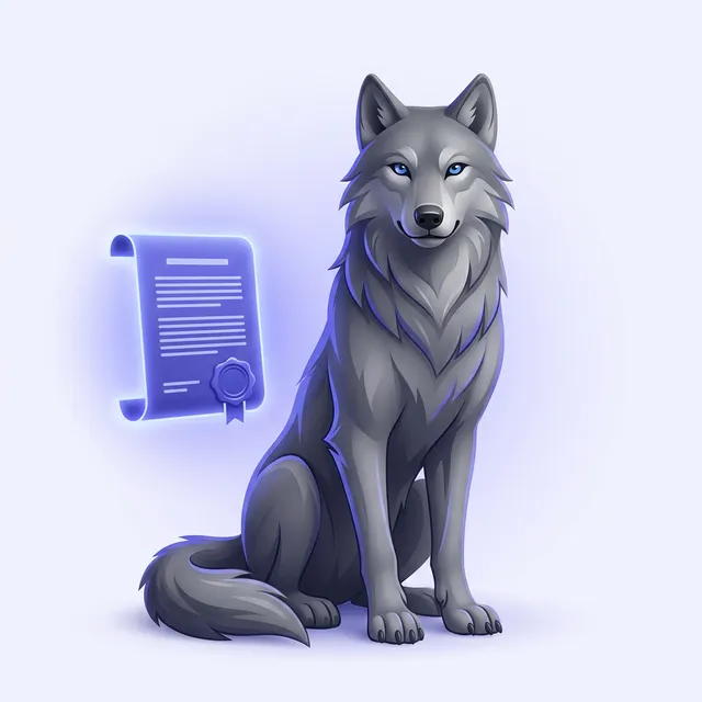 Fenrir seated beside a sealed document